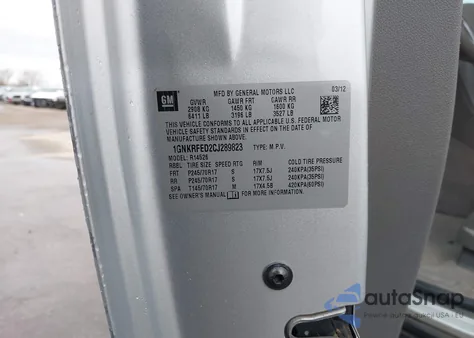 2012 Chevrolet Traverse Ls z USA, uszkodzony, nr VIN 1GNKRFED2CJ289823